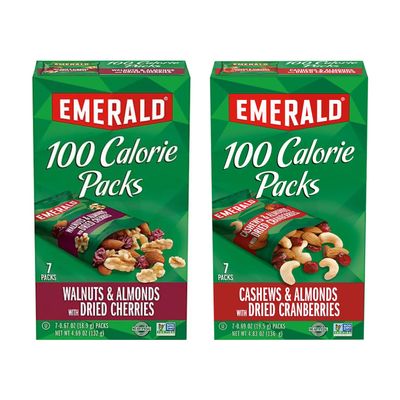 Emerald Nuts Combo (Variety Pack) Featuring Cashew, Almond and Dried Cranberries & Walnuts, Almonds and Dried Cranberries | Contains 14 Single Serving 100-Calorie Snack Packs| Kosher Certified, Non-GMO, Contains No Synthetic Colors