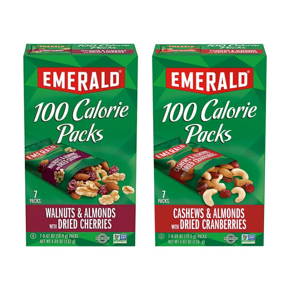 Emerald Nuts Combo (Variety Pack) Featuring Cashew, Almond and Dried Cranberries & Walnuts, Almonds and Dried Cranberries | Contains 14 Single Serving 100-Calorie Snack Packs| Kosher Certified, Non-GMO, Contains No Synthetic Colors