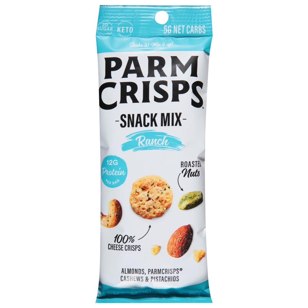 ParmCrisps Snack Mix  Ranch Cheese Parm Crisps and Nuts Snack, Made Simply with 100% Cheese Crisps, Almonds, Cashews, and Pistachios | Healthy High-Protein On-the-Go Snack, Low Carb, Gluten Free, Low Sugar | 1.5 oz (Pack of 6)