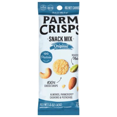 ParmCrisps Snack Mix Original Cheese Parm Crisps and Nuts Snack, Made Simply with 100% Cheese Crisps, Almonds, Cashews, and Pistachios | Healthy High-Protein On-the-Go Snack, Low Carb, Gluten Free, Low Sugar | 1.5 oz (Pack of 6)