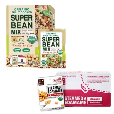 Super Bean Mix (5oz x 6 packs) & Steamed Edamame Heart-Healthy (2oz x 10 packs) Bundle
