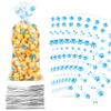 BOEIAC 200 Pcs Paw Print Cellophane Bags, Paw Print Cellophane Treat Bags, Heat Sealable Dog Paw Favor Bags, Clear Gift Candy Bags with 200 Pcs Silver Twist Ties for Pet Birthday Party Favor, Blue view 1