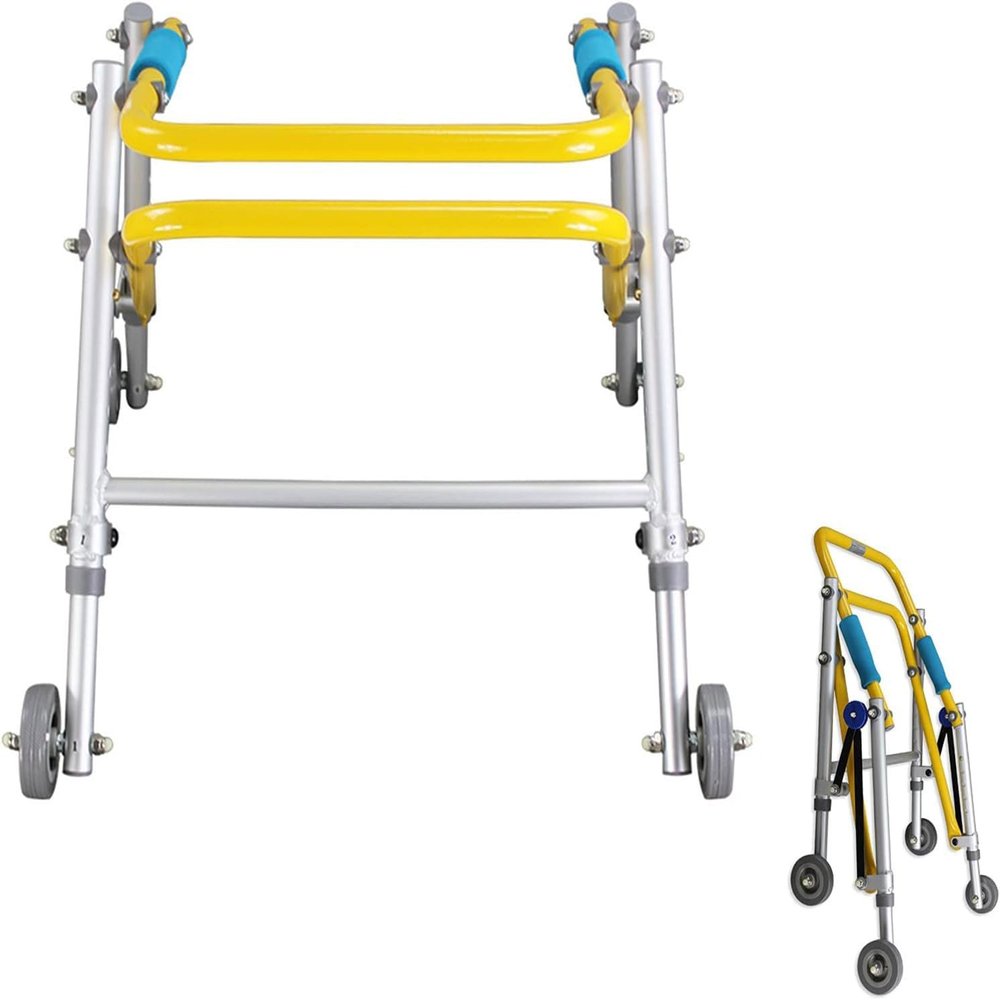 Gait Trainer, Folding Children's Walker Four-Wheeled Standing Training Walker Disability Fracture Rehabilitation Exercise Trolley (Size : 42-52cm)