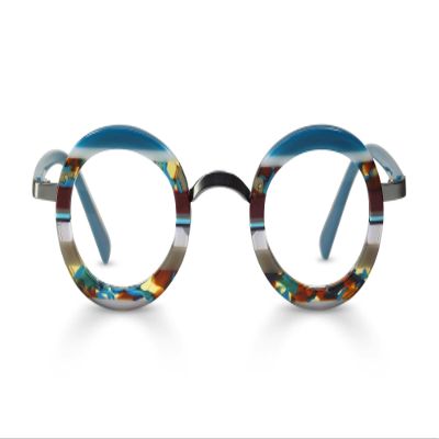 eyebobs - Pinhead | Premium Reading Glasses for Men and Women | Round Frame for Narrow Faces | Blue Stripe, 3.50