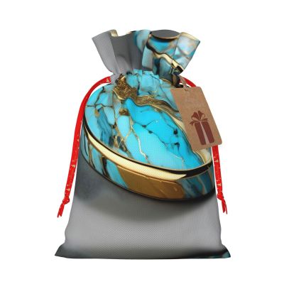 ZISHAK Turquoise Marble Burlap Drawstring Gift Bag  Ideal Christmas Gift Bag For Delicate Presents
