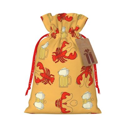 ZISHAK Beer And Crawfish Pattern Burlap Drawstring Gift Bag  Ideal Christmas Gift Bag For Delicate Presents