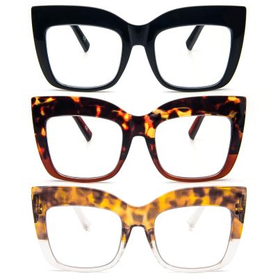REAVEE 3 Pack Oversized Reading Glasses for Women Thick Large Frame Blue Light Blocking Stylish Computer Readers Spring Hinge,Black Leopard Tortoise 2.75