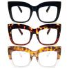 REAVEE 3 Pack Oversized Reading Glasses for Women Thick Large Frame Blue Light Blocking Stylish Computer Readers Spring Hinge,Black Leopard Tortoise 2.75 view 1
