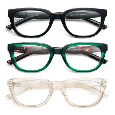 AMOMOMA 3 Pack Oversized Square Reading Glasses for Women,Stylish Retro Cute Blue Light Computer Womens Readers AM6122C1+C3+C4 2.5
