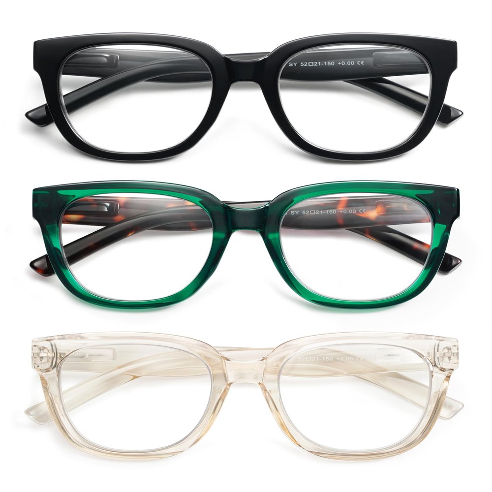 AMOMOMA 3 Pack Oversized Square Reading Glasses for Women,Stylish Retro Cute Blue Light Computer Womens Readers AM6122C1+C3+C4 2.5