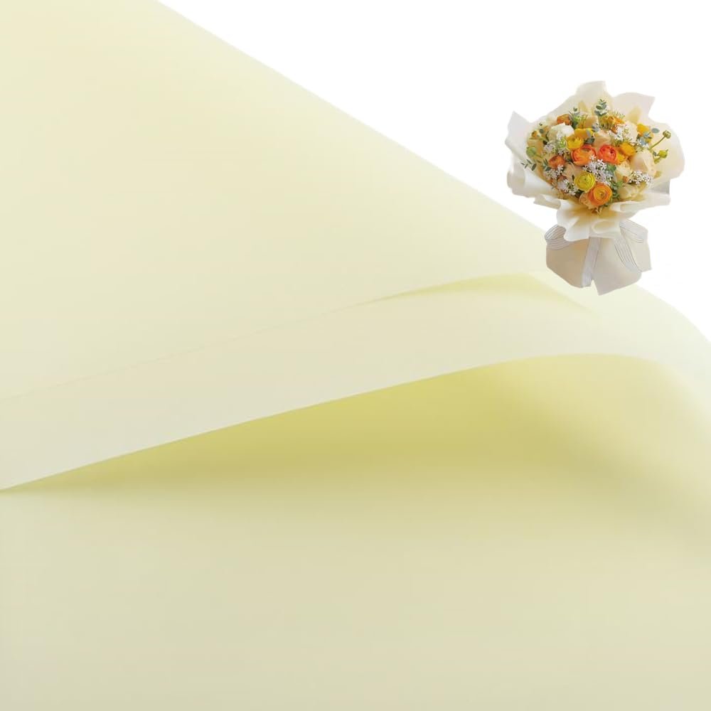 20 Pcs Double Sided Color Flower Wrapping Paper,Waterproof Valentine's Day Bouquet Wrapping Paper 23x23Inch Used for DIY Crafts, Gift Packaging, Flower Shop Bouquet Packaging (Light Yellow)