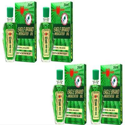 2 Packs - Green Twin Eagle Essentail Medicated Oil - Bon Chai Dau Con O Xanh - 24mL per Bottle with 4 Bottles per Order - Made in Singapore