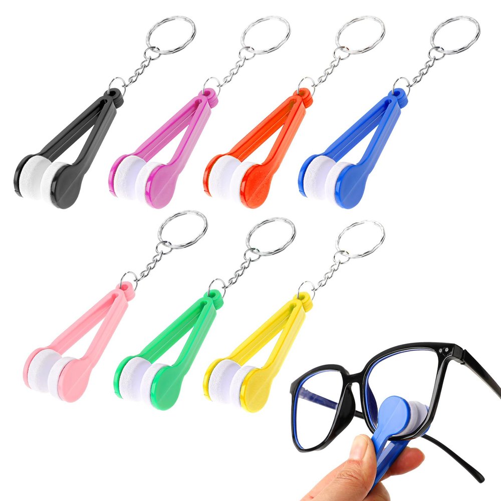 7 Pcs Glasses Cleaner Tool, Mini Sun Glasses Eyeglass Microfiber Spectacles Cleaner with Keychain, Soft Cleaning Cloth Clip for Sunglasses, Eye Glasses Lens Surface Cleaner (7 Colors)