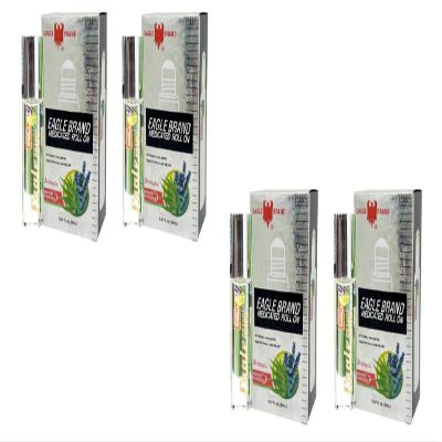 2 Packs - Twin White Roll On Eagle Essentail Medicated Oil - Bon Chai Dau LAN Con O Trang - 8mL per Bottle x 4 Bottles per Order