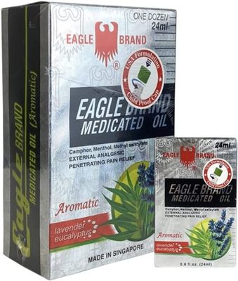 Case Set - White Dozen Eagle Essentail Medicated Oil - Muoi Hai Chai Dau Con O Trang - 24mL per Bottle with 12 Bottles per Order - Made in Singapore