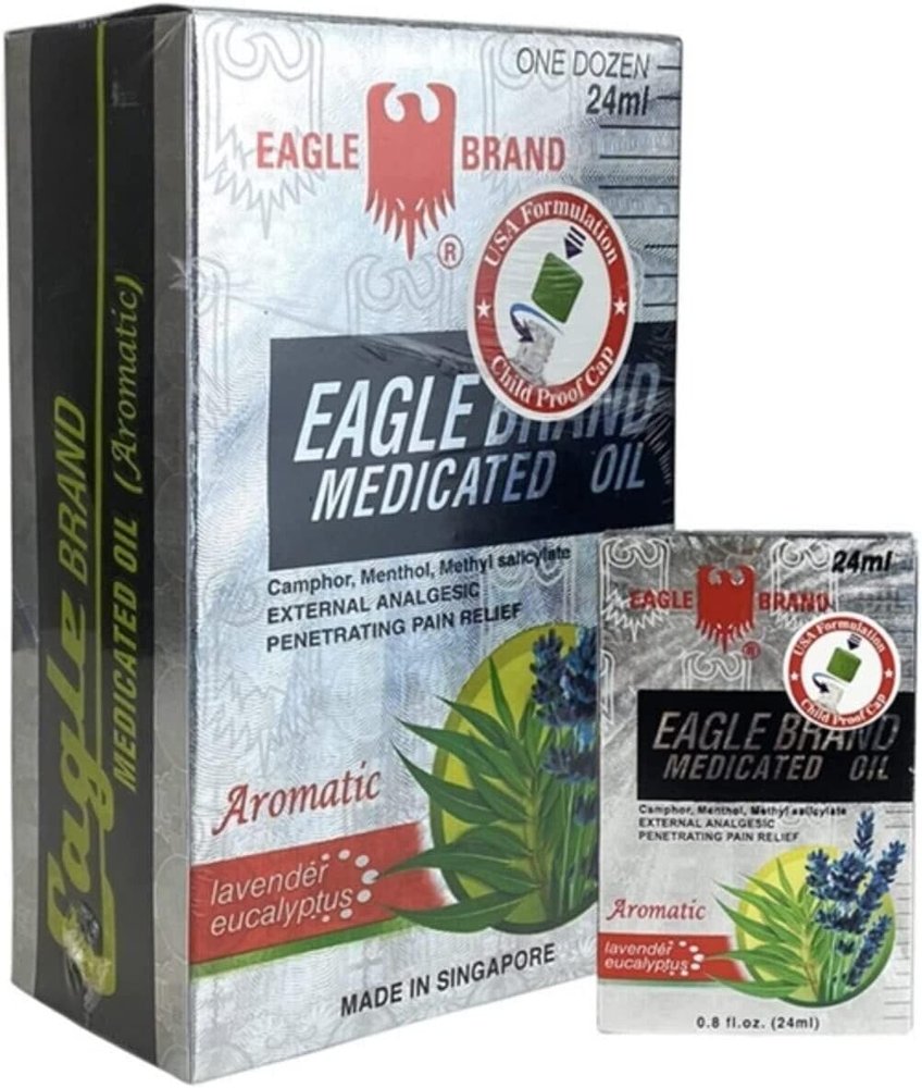 Case Set - White Dozen Eagle Essentail Medicated Oil - Muoi Hai Chai Dau Con O Trang - 24mL per Bottle with 12 Bottles per Order - Made in Singapore