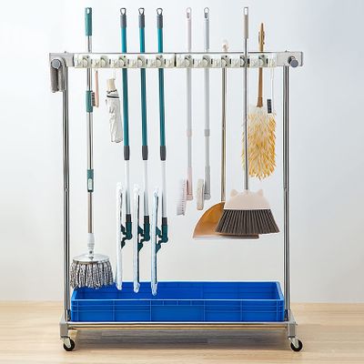 CIRONI Utility Rack for Mops and Brooms,Cleaning Tool Cart Tower Mop Holder Umbrella Stand,Broom and Mop Holder Put Wet Mops Movable Commercial Mop Rack for Garden Garage Organizer Mop Drain Rack