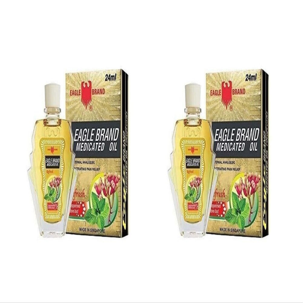 1 Pack - Yellow Twin Essentail Medicated Oil - Hai Chai Dau Con O Vang - 24mL per Bottle with 2 Bottles per Order - Made in Singapore