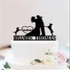 Wedding Cake Topper With Pet,Rustic Bride And Groom Cake Topper With Dog,Personalized Mr And Mrs Cake Topper Wedding Decoration for Bridal Shower Engagement Wedding Anniversary Party Decor. view 1