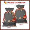 SSIMOO Traditional Koi Carps With Spots Artisan Crafted Burlap Drawstring Gift Bag - Perfect Christmas And Holiday Fabric Gift Bag view 3