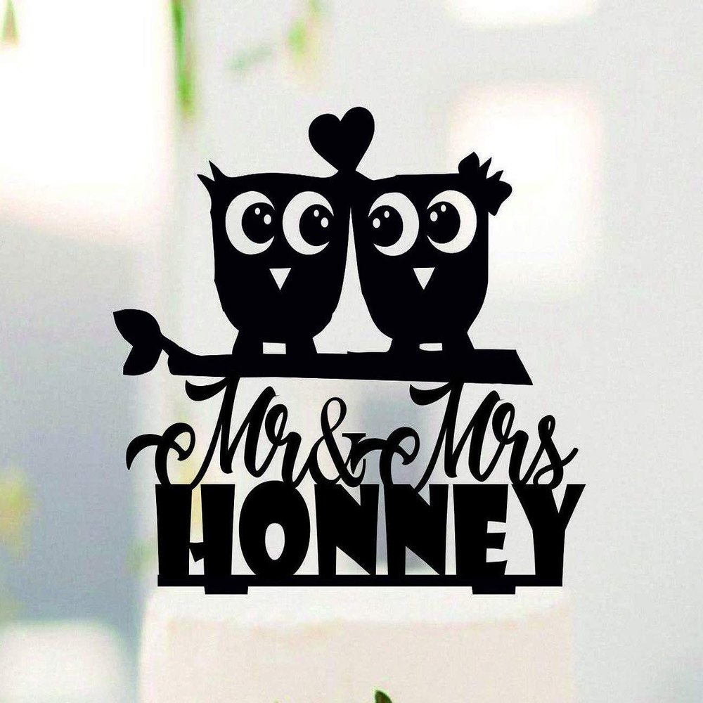Cute Love Owls with Last Name Cake topper,Wedding Silhouette,Love Owls Cake Topper,Inspired Wedding Cake Topper for Bridal Shower Engagement Wedding Anniversary Party Decor.