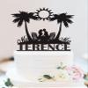 Tropical Wedding Cake Topper,Palm Tree Hawaii Cake Topper,Beach Travel Cake Topper,Mr And Mrs Cake Topper for Bridal Shower Engagement Wedding Anniversary Party Decor. view 1