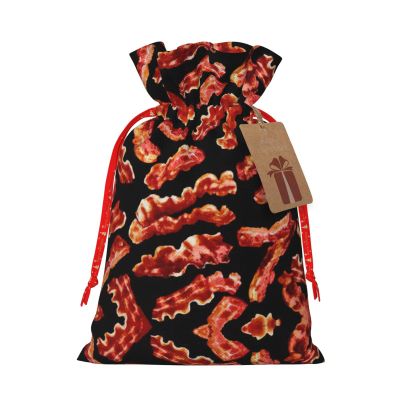NEZIH Bacon Pattern Print Christmas Gift Bag - Drawstring Christmas Bag For Presents, Burlap Xmas Favor Bag Small Size