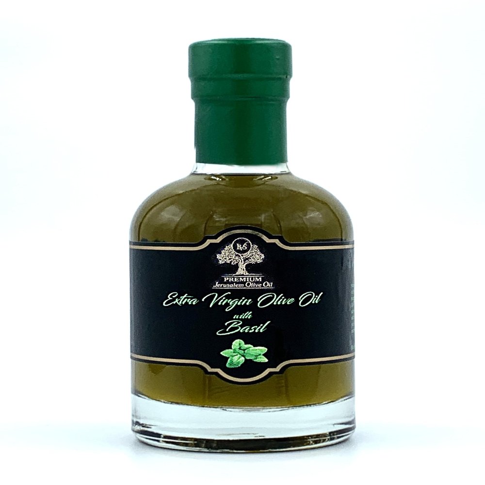 BVS Basil flavored Olive Oil (Basil Fused) Family operation from tree to bottle Award winning Israeli Olive Oil / 6.76 Fl Oz - 200 ml Glass Bottle - 2 Pack