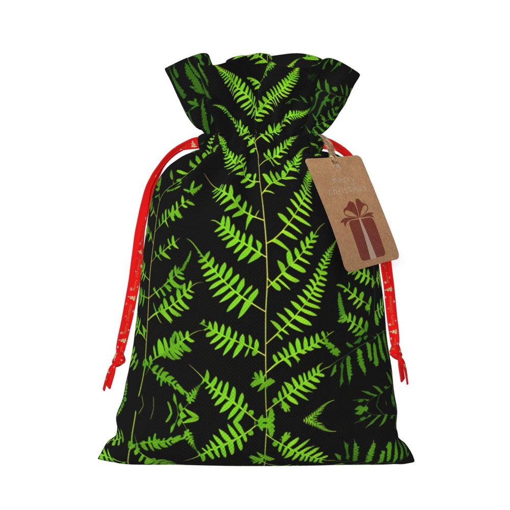 ZISHAK Natural Plant Silhouette Fern Leaf Delicate Burlap Drawstring Gift Bag-Artisanal Fabric Gift Bag Perfect For Christmas