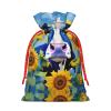 ZISHAK Cow With Sunflowers In Blue Delicate Burlap Drawstring Gift Bag-Artisanal Fabric Gift Bag Perfect For Christmas view 2