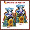 ZISHAK Cow With Sunflowers In Blue Delicate Burlap Drawstring Gift Bag-Artisanal Fabric Gift Bag Perfect For Christmas view 3