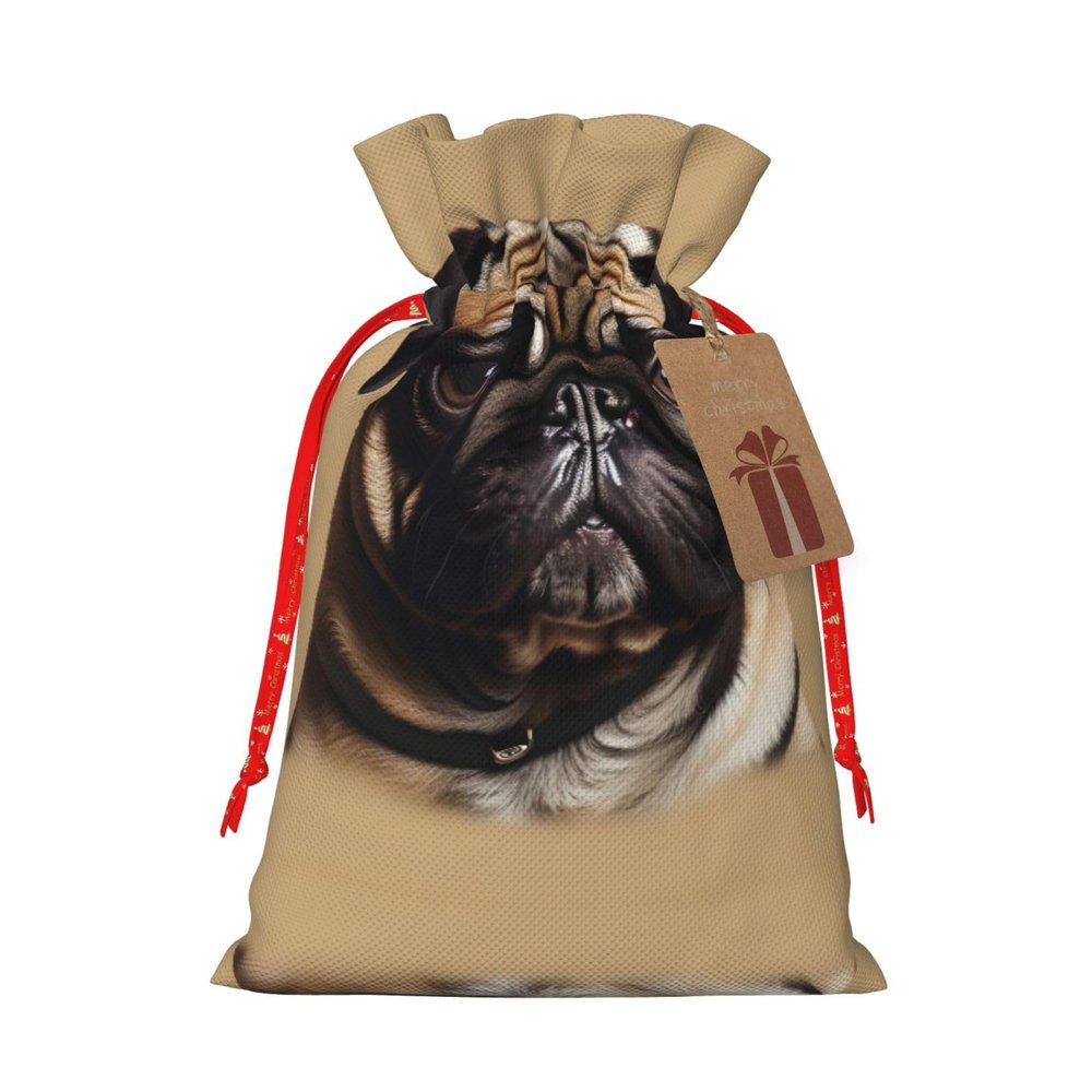 ZISHAK Pug Dogs Delicate Burlap Drawstring Gift Bag-Artisanal Fabric Gift Bag Perfect For Christmas