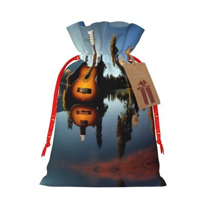 ZISHAK Lake Guitar Reflection Delicate Burlap Drawstring Gift Bag-Artisanal Fabric Gift Bag Perfect For Christmas