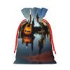 ZISHAK Lake Guitar Reflection Delicate Burlap Drawstring Gift Bag-Artisanal Fabric Gift Bag Perfect For Christmas view 2
