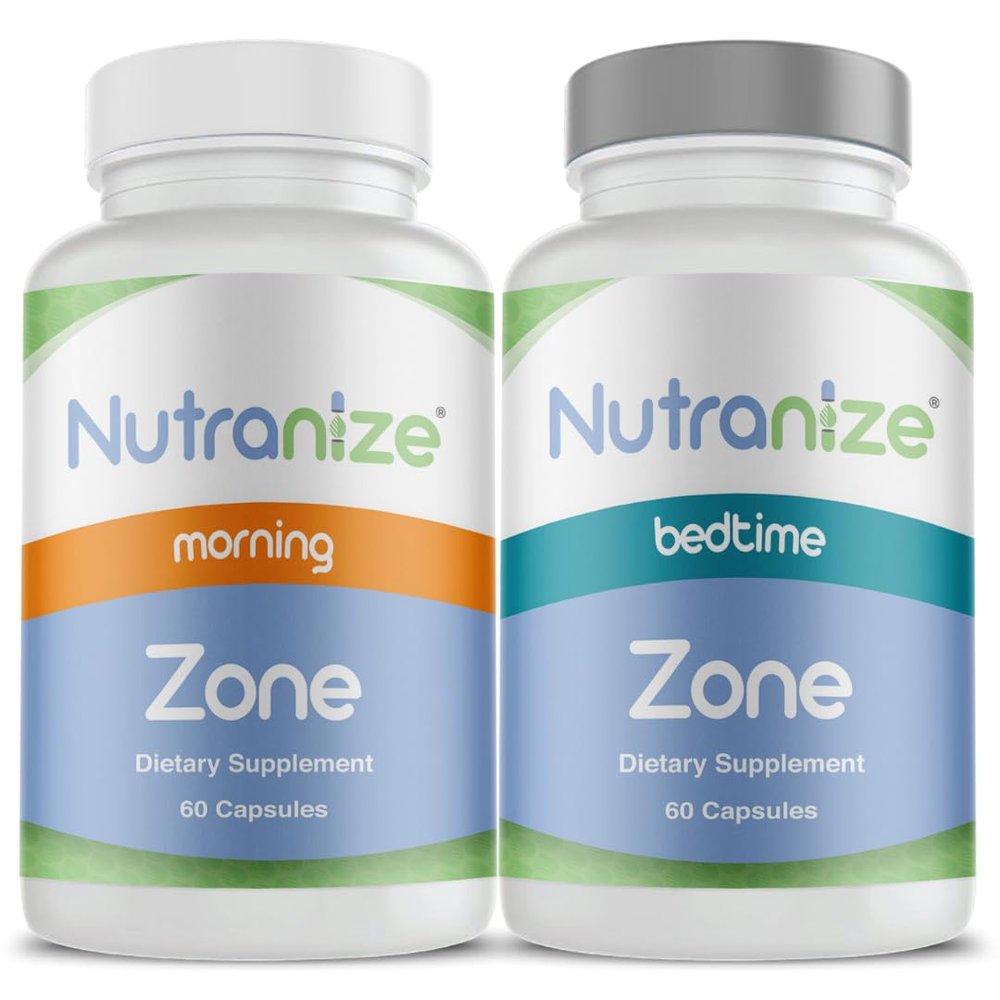 Nutranize Zone Twin-Pack Supplement System - Pharmacist-Designed Morning & Bedtime Capsules with Magnesium Glycinate, Vitamin D3, K2 MK7, Methylfolate, Chromium, Melatonin - 30 Day Supply (120 Count)
