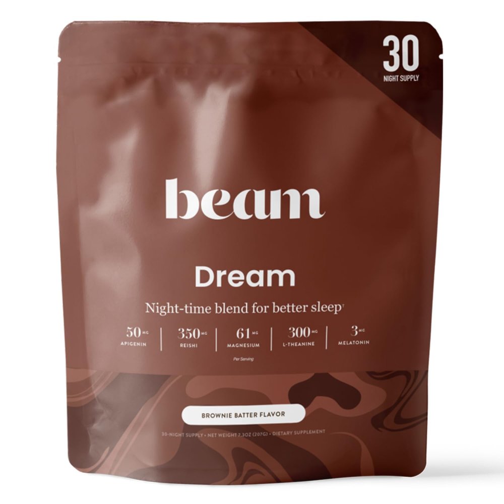 Beam Dream Sleep Powder Brownie Batter, L-Theanine, Apigenin, Reishi & Magnesium, Third Party Tested Natural Sleep Aid & Sleep Supplement, Health and Wellness Gift, Natural Sleep Support, 30 Servings