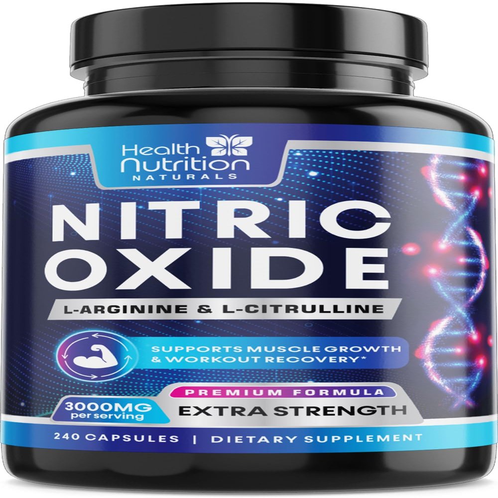 Extra Strength Nitric Oxide Booster 3000mg - 3X L-Araginine AKG & HCI + L-Citrulline Malate - Best Muscle Supporting Nitric Supplement - Natural Energy, Heart Health Support Bottled USA - 240 Capsules