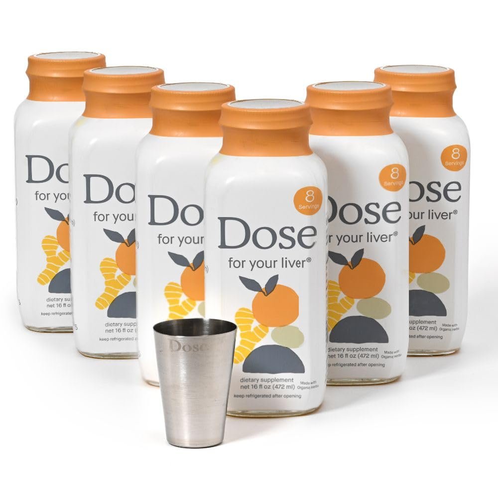 DOSE for Your Liver Cleanse Detox & Repair, Made with Organic Milk Thistle Supplement with Turmeric, Dandelion, Ginger, and Orange, Supports Healthy Liver Function,16oz Bottle, 6 Pack (6 Week Supply)