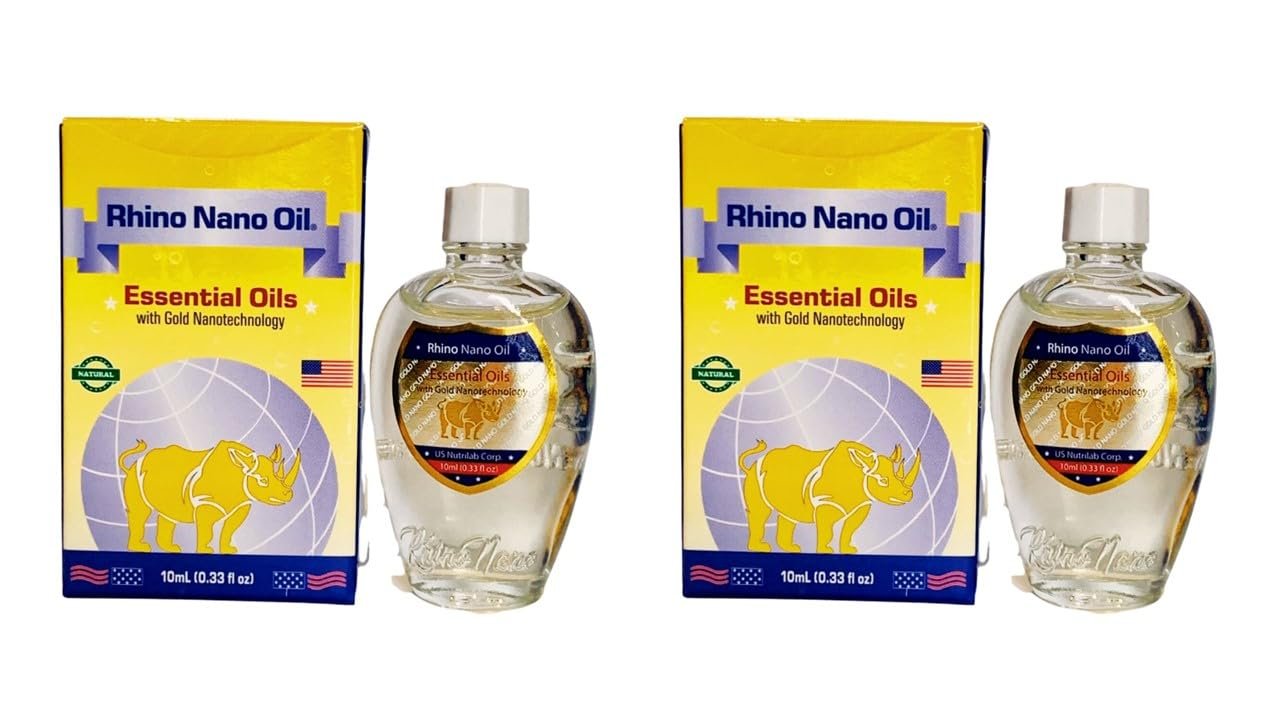 1 Pack - Twin Bottles Rhino Nano Essentail Oil - Hai Chai Dau Con Te Giac Cong Nghe Nano - 10mL per Bottle x 2 Bottles per Order - Made in U.S.A.