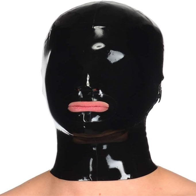 DORAFEI Latex Hood Rubber Full Face Mask Black Mouth Open Nose Hole Customized 0.4MM (Black, L)