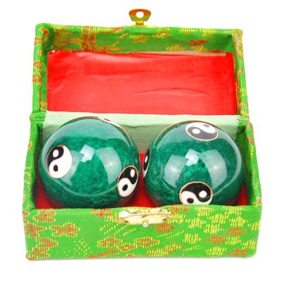 1.85'' Cloisonne Health Hand Balls Yin-Yang Chinese Meditation Baoding Feng Shui Healthy Exercise Stress Balls with Gift Box, Natural Enamel Cloisonne Craft (2PCS/Green)