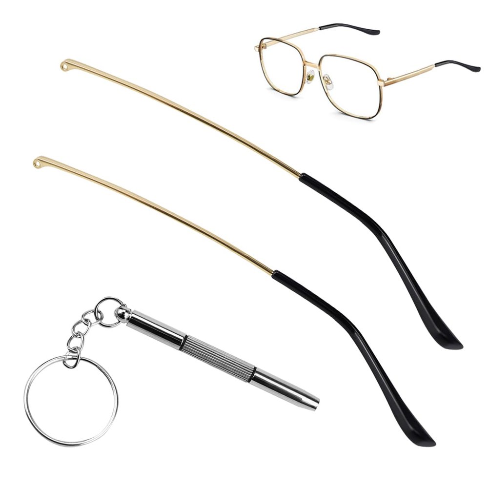1 Pair Metal Glasses Replacement Arms and Multifunctional 3 in 1 Screwdriver Glasses Repair ToolsEyewear Frame Temple Replacement Accessories for Thin Metal Glasses, SunglassesGold