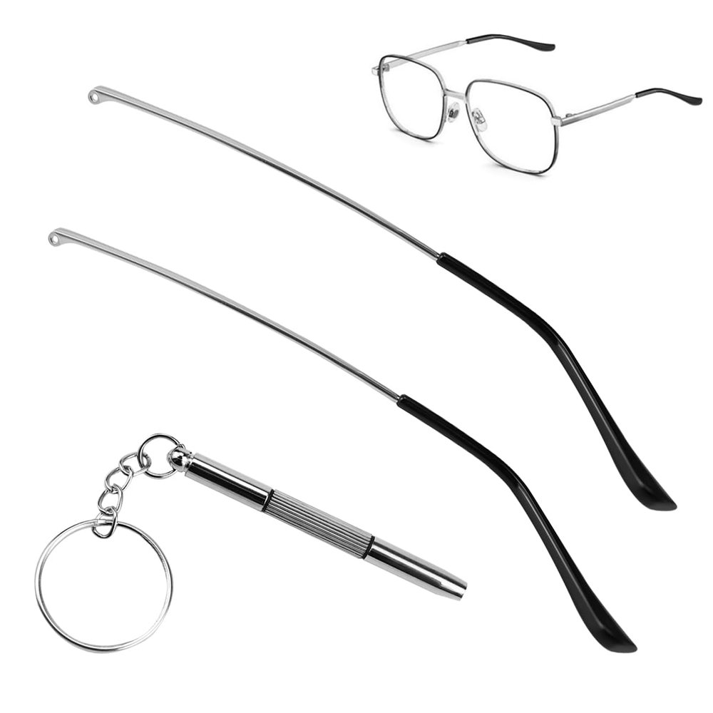 1 Pair Metal Glasses Replacement Arms and Multifunctional 3 in 1 Screwdriver Glasses Repair ToolsEyewear Frame Temple Replacement Accessories for Thin Metal Glasses, SunglassesSilver