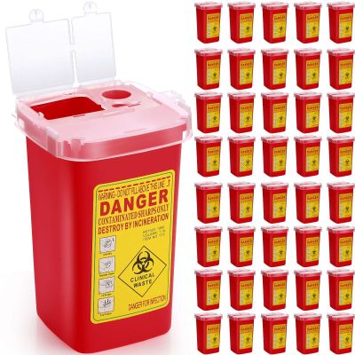 Nuogo 40 Pcs 1 Quart Flip Top Sharps Container Sharps Disposal Container Small Trash Bin Portable for Tattoo Parlors Use Office Barbershop Home Travel Use