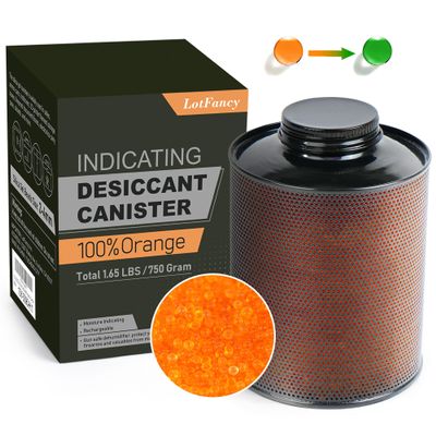 LotFancy Silica Gel Desiccant Dehumidifier for Gun Safe, 750 Grams Indicating Silica Gel Beads Canister, Reusable Moisture Absorber
