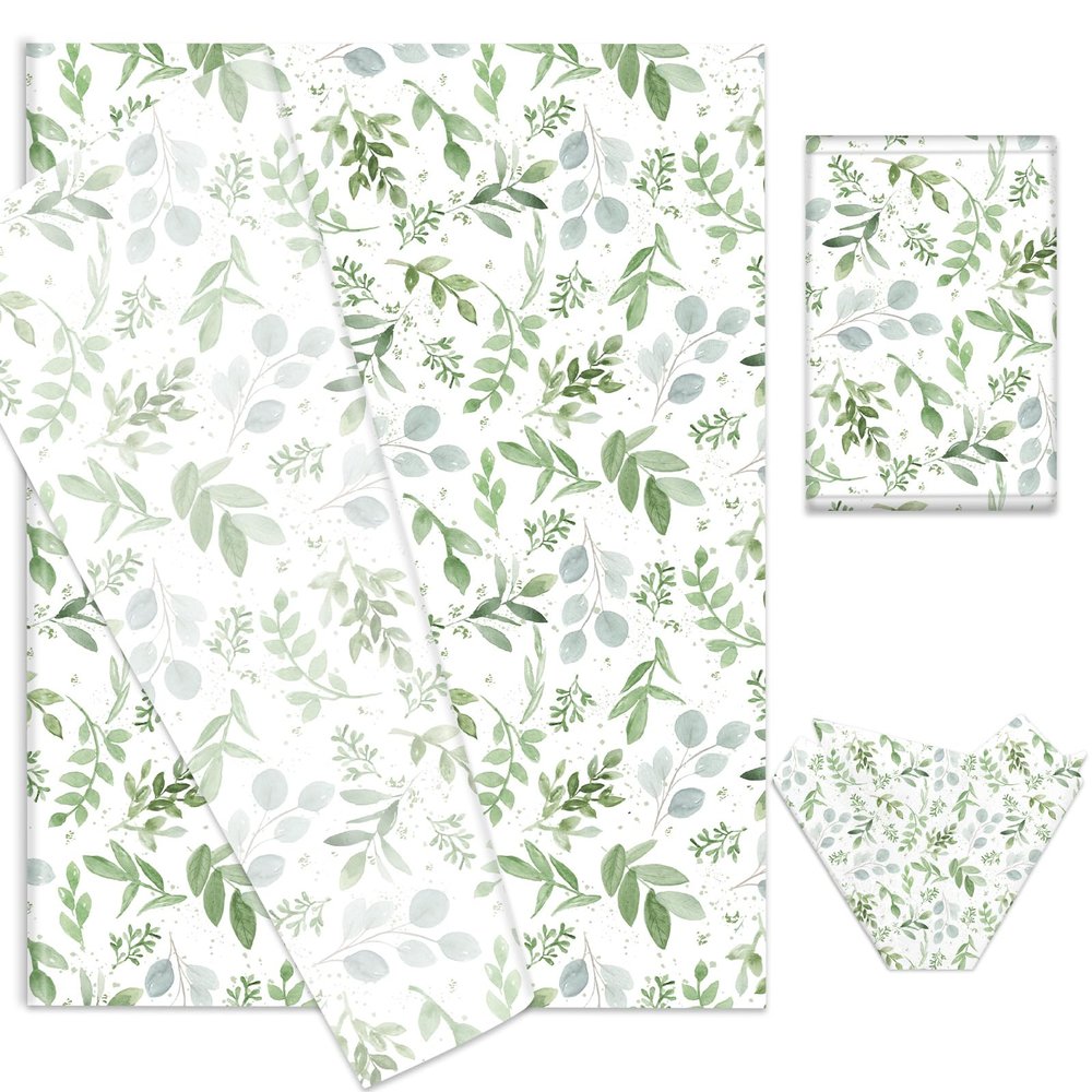 100 Sheets Greenery Tissue Paper Watercolor Green Leaves Art Tissue Spring Wrapping Paper for Birthday Wedding DIY Crafts Gift Packing, 20 x 14 Inch