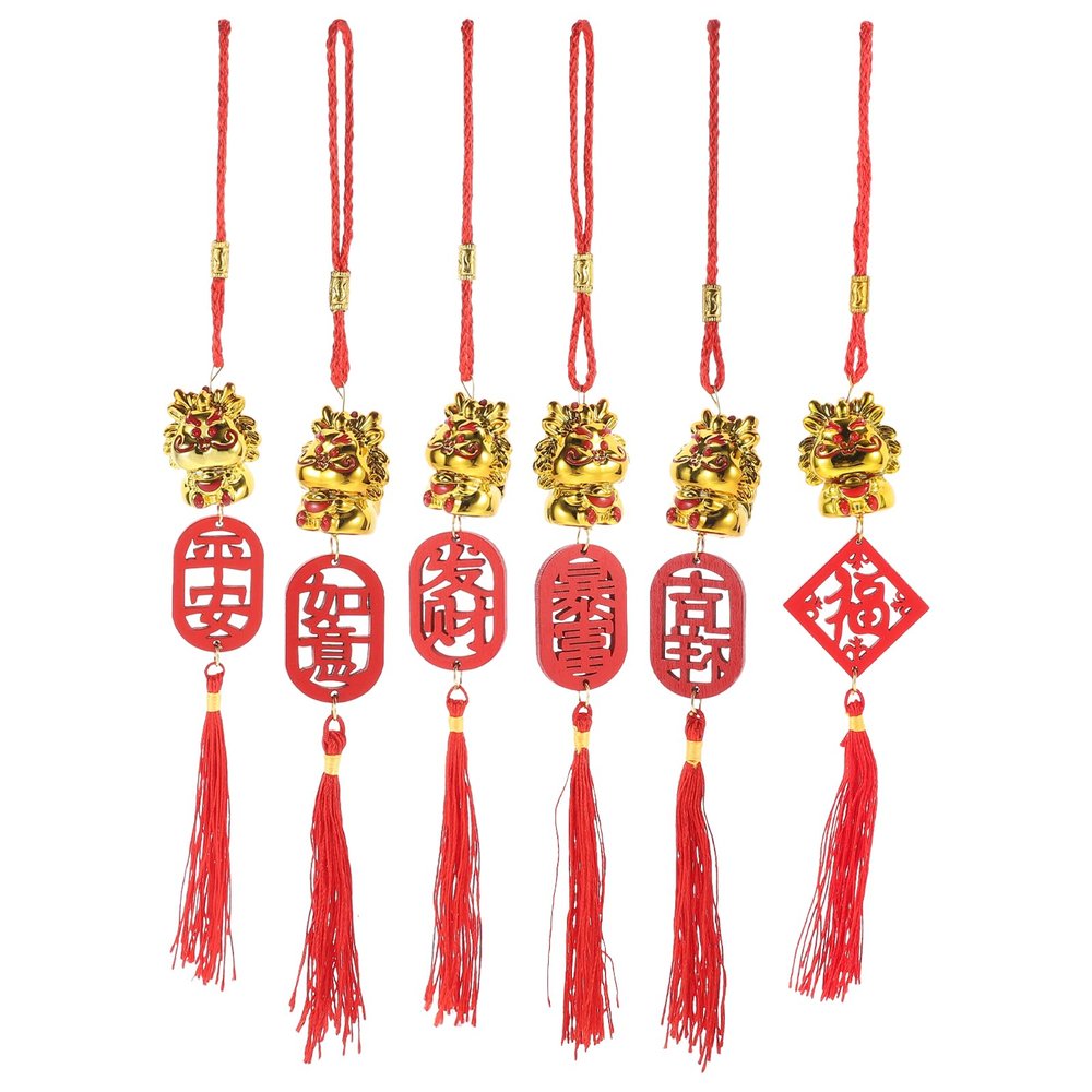 LUOZZY 6Pcs 2024 Chinese New Year Pendants Spring Festival Hanging Ornament Dragon Year Bonsai Pendant Potted Plant Pendants