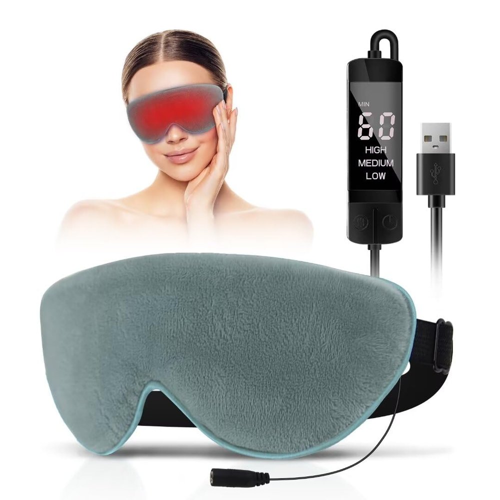 KOVNLO Heated Eye Mask, Washable USB Electric Moist Heat Warm Compress for Eyes, Eye mask with Flaxseed for Dry Eyes, Blepharitis, Chalazion, MGD, Stye Eye Treatment