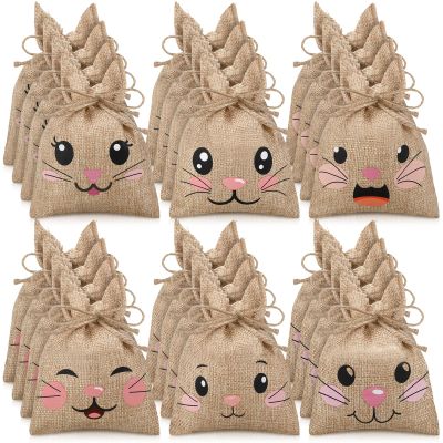Wovnet 36 Pcs Easter Burlap Bags for Kids Bulk 4'' x 6'' Easter Treat Sacks Bags with Drawstring Rabbit Ear Cute Bunny Goodie Gift for DIY Project Basket Candy Party Favor Hunt Stuffer