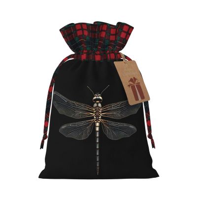 ZISHAK Dragonfly Black Exquisite Patchwork Burlap Drawstring Gift Bagversatile Cloth Art Gift Bag For Festivities